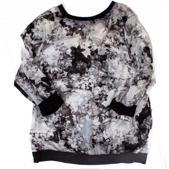Lane Bryant Floral Print Sheer Top With Black Trim & Zipper Details Size 18/20 - Picture 6 of 7